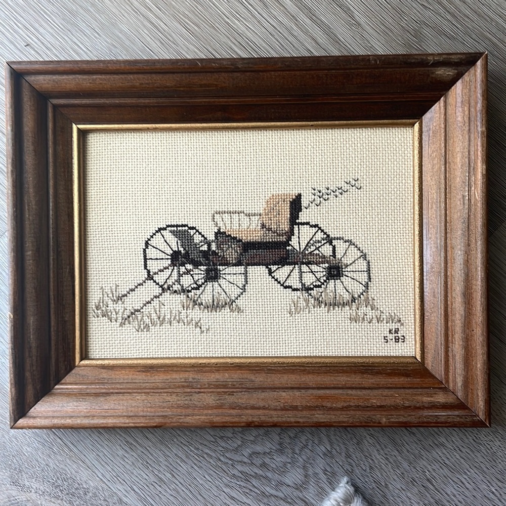 Vintage embroiled wooden frame